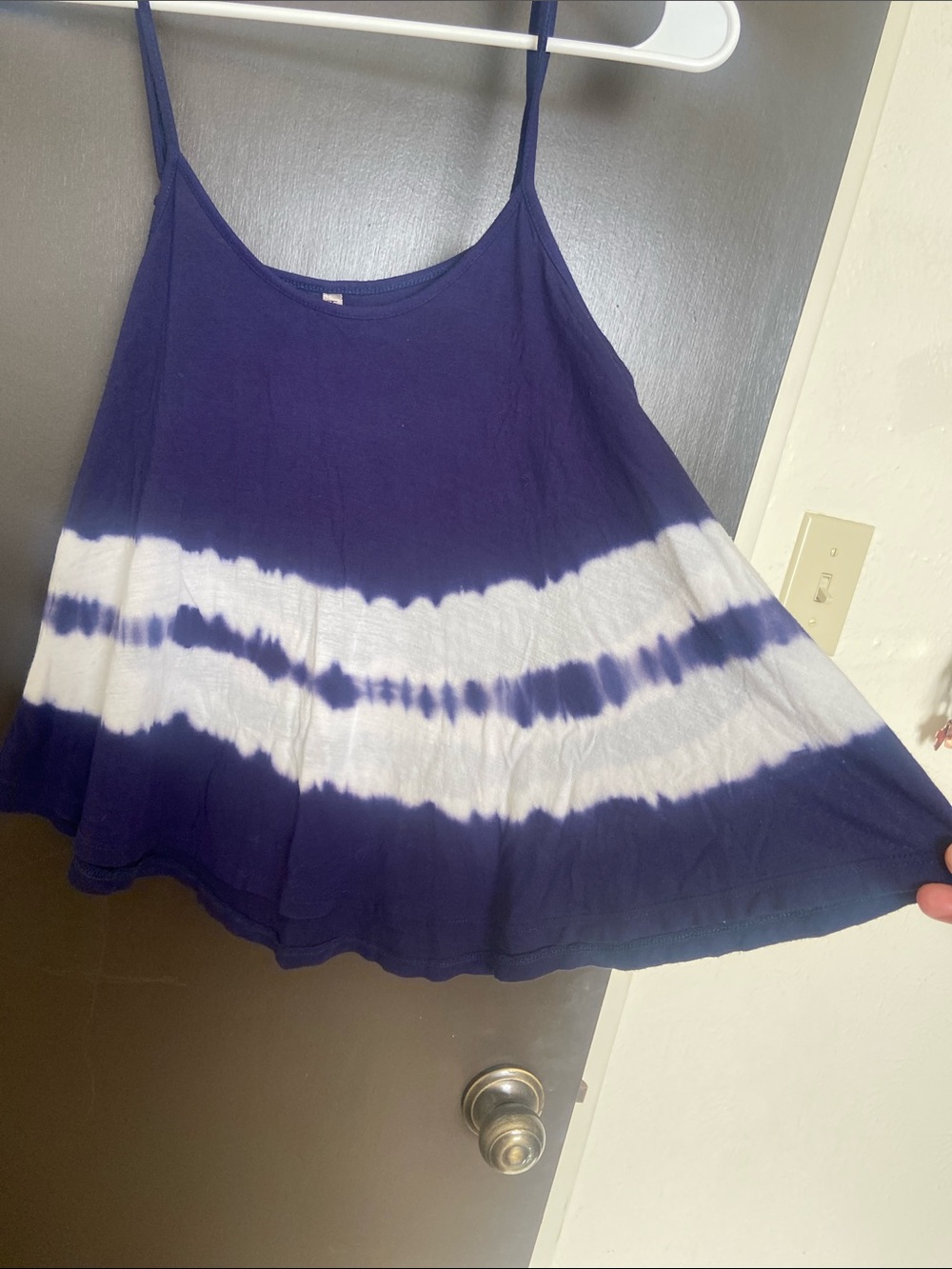 Navy and White Tie-Dye Spaghetti Strap crop top